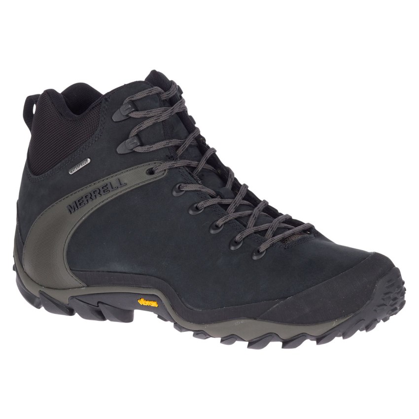 Chaussures Randonnée Merrell Chameleon 8 Leather Mid Waterproof Noir Homme | J.B.YUQX